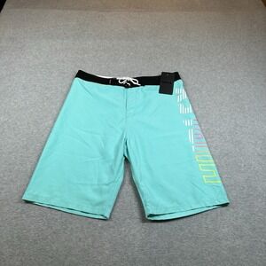 Hurley Board Shorts Boys 18/29 Swim Green Solid 9.5 in Inseam Unlined Above Knee